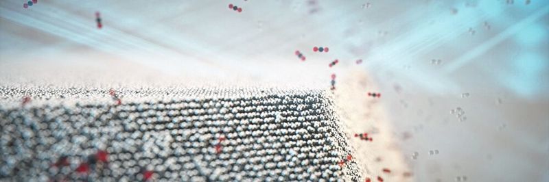 An der Oberfläche des Nanopartikels oxidiert Kohlenmonoxid zu Kohlendioxid.