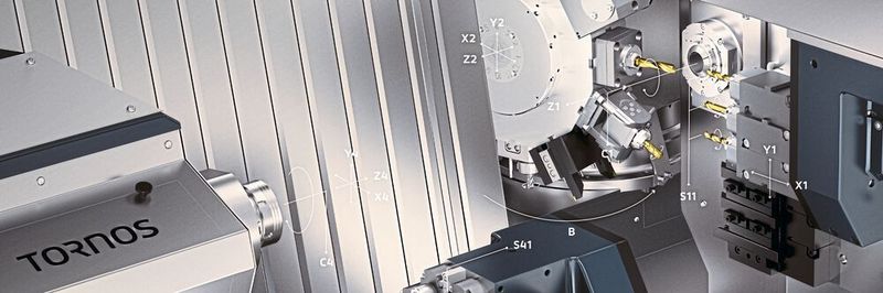 Das Stangendrehzentrum Swissdeco 36 TB von Tornos vereint die beiden Technologien Kurz-und Langdrehen auf einer Maschine.
