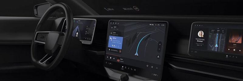 TomTom Indigo: Die Plattform vereint alle Anzeigen für Fahrer und Beifahrer über eine gemeinsame Benutzeroberfläche, die Zugriff auf die Klimasteuerung, das Audiosystem, umfangreiche Fahrzeugsystemeinstellungen und die neuesten Apps und Dienste bietet.