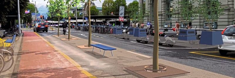 Hier kann virtuell bereits in der geplanten zweiten Baumreihe an der Bahnhofstrasse flaniert werden.