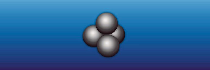 Künstlerische Darstellung eines Tetra-Neutrons. Zwei der Neutronen besetzen mit antiparallelem Spin das tiefste Orbital (0s_1/2). Die anderen beiden besetzen das nächsthöhere Orbital (0s_3/2).