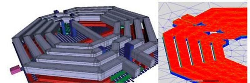 Example of RaptorH’s detailed modeling of an on-silicon radio-frequency coil for highly accurate simulations of electromagnetic interactions.