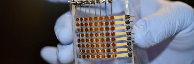 The fully 3D-printed flexible organic light-emitting diode (OLED) display prototype is about 1.5 inches on each side and has 64 pixels. Every pixel works and displays light. The 3D-printed display is also flexible, which could make it useful for a wide variety of applications, such as foldable smartphone displays.