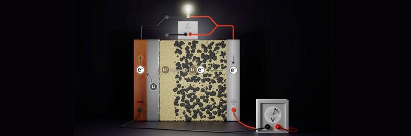 Schematischer Aufbau einer Festkörperbatterie.
