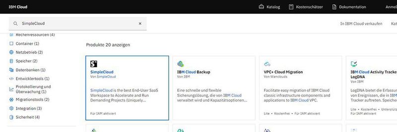 Durch die Integration von SimpleCloud in den IBM Cloud Catalog wird die Lösung für IBM-Kunden und -Partner leicht zugänglich.