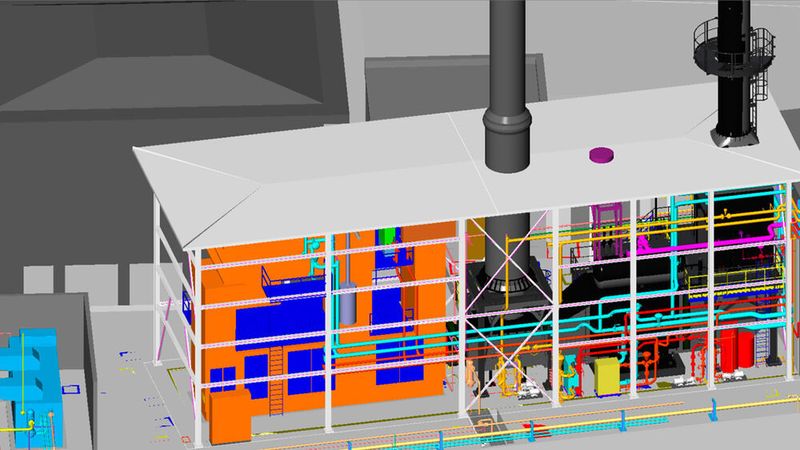 Gesamtansicht der neuen KWK-Anlage in CADWorx Plant Professional.