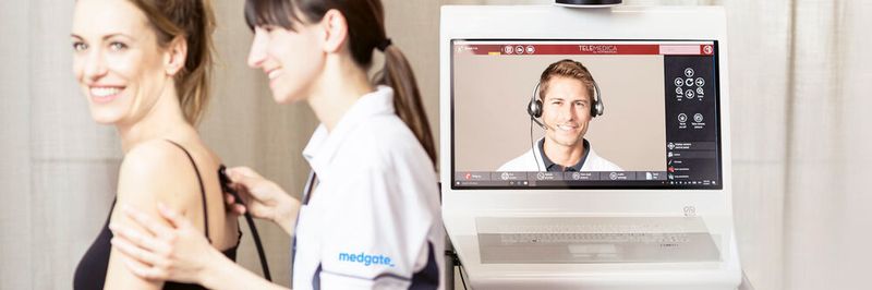 In der „Medgate Mini Clinic“ können Ärzte per Video zugeschaltet werden