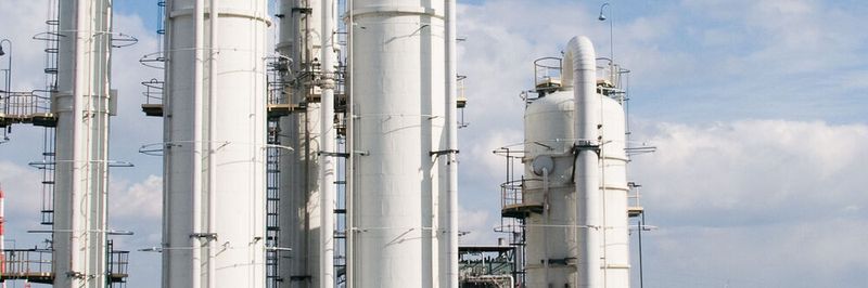 Distillation columns at the JSR chemical plant.