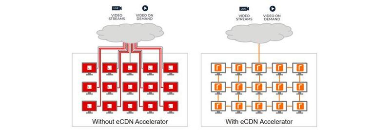 Riverbed eCDN Accelerator liefert einen einzelnen Stream an einen dedizierten Computer an einem Standort, der den Content dann an die lokalen Endpunkte verteilt.