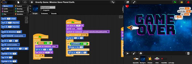 Der Quellcode eines Arcade-Spiels in „Snap!“.
