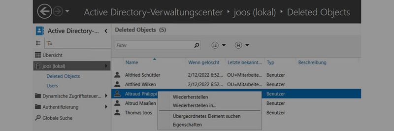 Der Active-Directory-Papierkorb ist eines der rudimentären Bordmittel, das für eine gezielte Wiederherstellung von Objekten zum Einsatz kommen kann.
