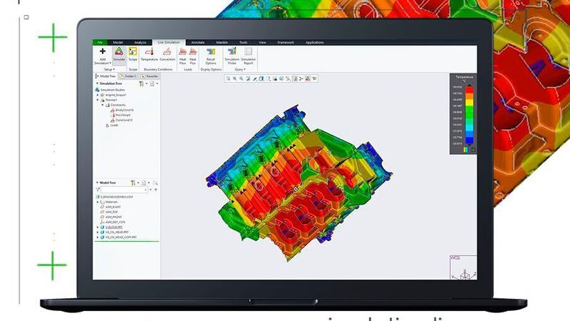 Simulation ermöglicht Produkttests noch während der Produktentwicklung. Dies spart Zeit und Kosten und eröffnet vielfältiges Optimierungspotenzial. Eine besondere Bedeutung kommt der Live-Simulation zu, die Ansys entwickelt hat. Das Bild zeigt ein Modell in PTC Creo, das mithilfe der integrierten Live-Solver von Ansys optimiert wird.