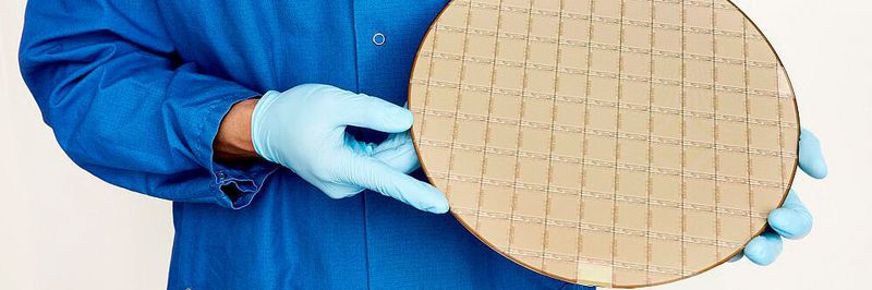 Der „Telum“-Chip, hier auf dem Wafer, fungiert als Beschleuniger im jüngsten Mainframe von IBM: „z16“.