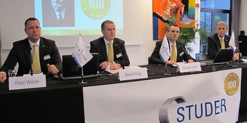 Die Studer-Geschäftsführung erwartet ein erfolgreiches Jubiläumsjahr: Peter Weber, Gerd König, Michael Horn und Fred Gaegauf (von links). (Bild: Kroh)
