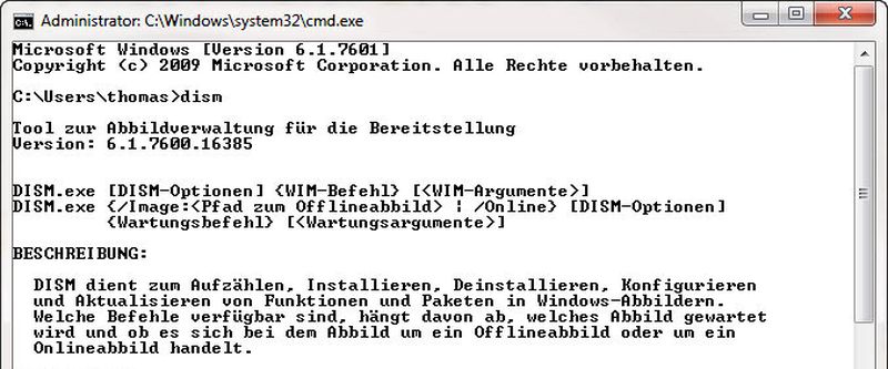 Dism.exe ist Bestandteil von Windows Server 2008 R2, Windows 7, Windows 8 und Windows Server 2012.