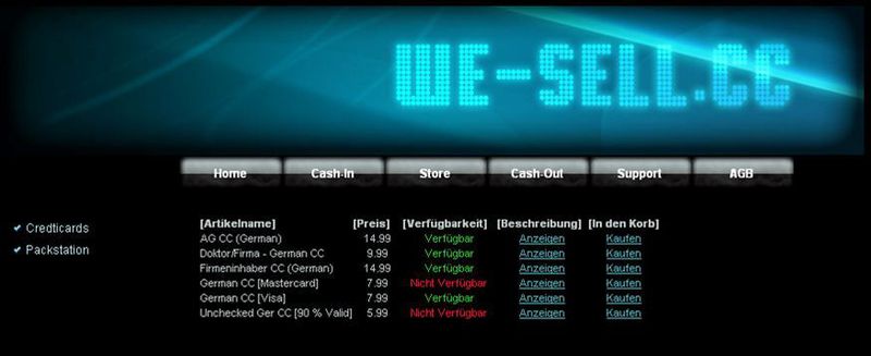Im Webshop für gestohlene Kreditkartendaten variieren je nach Eigentümer der Karte die Preise.