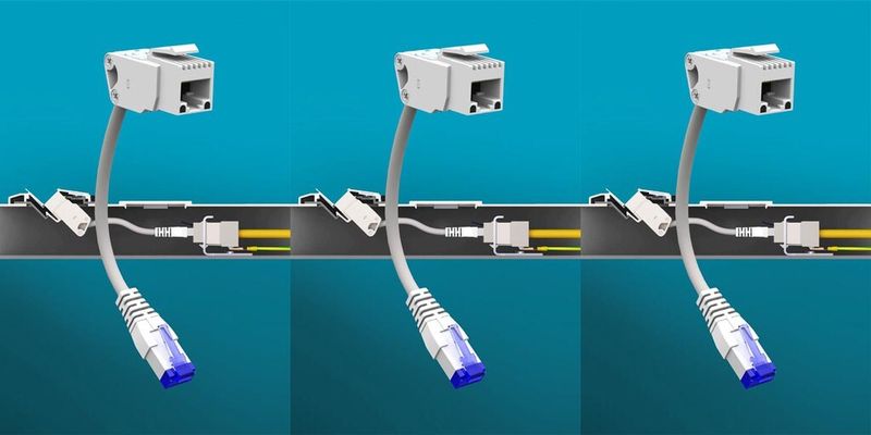 Der Dätwyler Netzwerkisolator EN-60KDS besteht aus einem Snapin-Keystone-Modul und einem flexiblen Anschlusskabel.