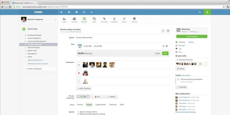 Die Collaboration-Arbeitsplattform Podio lässt sich mit der cloudbasierenden Business-Lösung Citrix GoToMeeting integrieren.