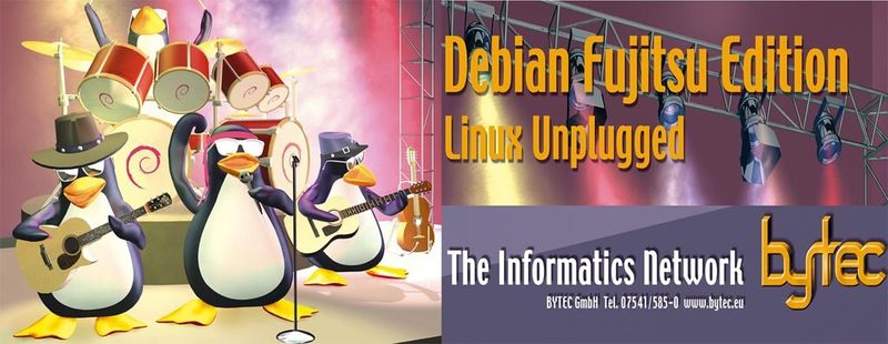 Neue Zusammensetzung des Bytec-Plakats zu "Debian Fujitsu Edition".