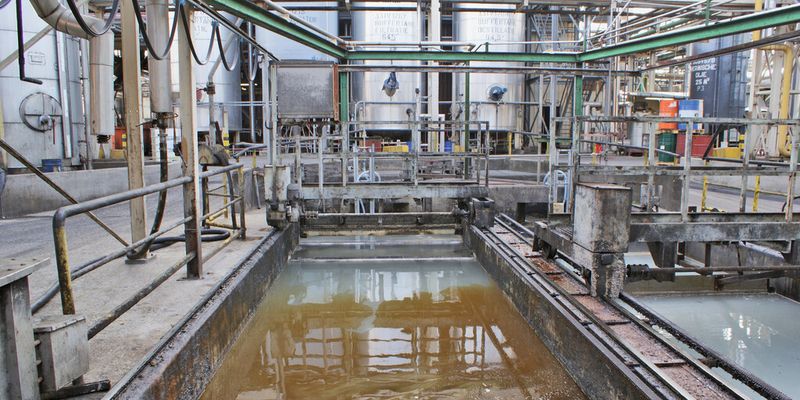 View of an oil and fat separator. The influent water is warm and contains a high load of mainly oils and fats.
