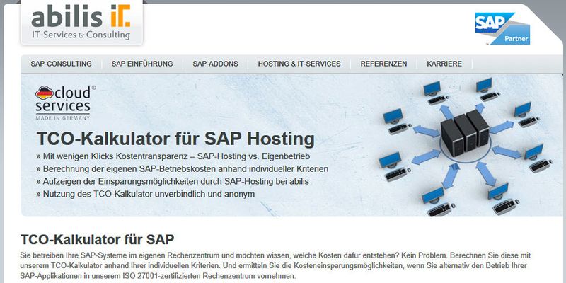 SAP-Hosting vs. Eigenbetrieb - der TCO-Kalkulator der Abilis GmbH unterstützt bei der Berechnung der Gesamtkosten.