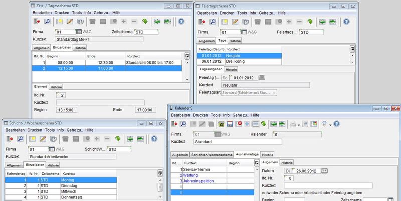 Grundlage für das Kapazitätsmanagement ist die Datenpflege der vorhandenen sowie der benötigten Ressourcen. Dafür gibt es in W&G effective company eine Vielzahl an Definitionsmöglichkeiten, einschließlich rollierender Schichtpläne und veränderlicher Anforderungen im Produktionsverlauf.
