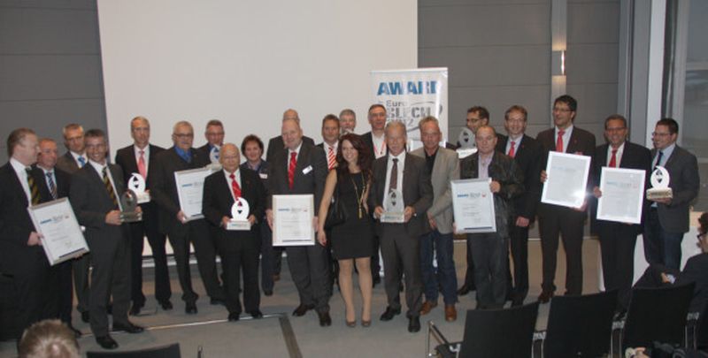 Vertreter der Unternehmen, die auf der Euroblech 2012 mit einem Award ausgezeichnet wurden, bei der Preisverleihung am 23. Oktober.