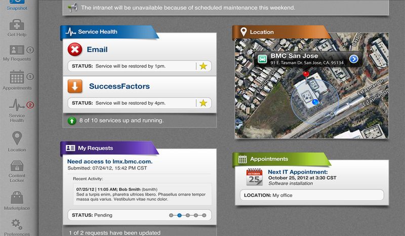 Das mobile Dashboard von BMC MyIT, hier auf einem iPad, adressiert Anwender sowie IT-Administratoren.