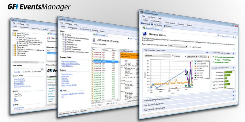 GFI EventsManager ermöglicht eine effiziente, kontinuierliche Überwachung und Auswertung von Systemmeldungen und den Systemzustand und Betriebsstatus verschiedenster Netzwerkgeräte und Systeme.