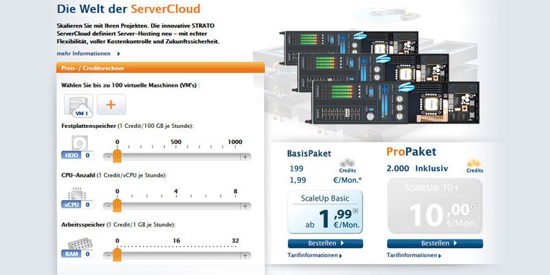 Strato ServerCloud bietet die Möglichkeit, virtuelle Server individuell zu konfigurieren und Ressoucen jederzeit anzupassen.