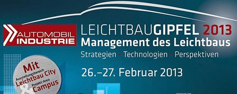 Auf dem Leichtbau-Gipfel 2013 der Fachzeitschrift »Automobil Industrie« dreht sich am 26. und 27. Februar in Würzburg alles um leichtere Komponenten und Fahrzeuge. Namhafte Referenten, unter anderem von BMW, Porsche, Ford, EADS oder der TU Braunschweig erläutern Techniken, Strategien und Perspektiven.
