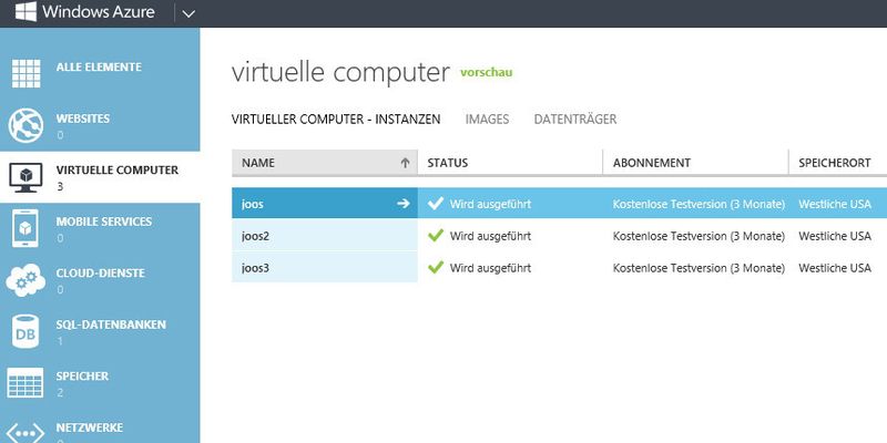 In Windows Azure lassen sich direkt über die Weboberfläche virtuelle Server aufsetzen. Zusätzlich bietet Microsoft auch vorgefertigte Images an.
