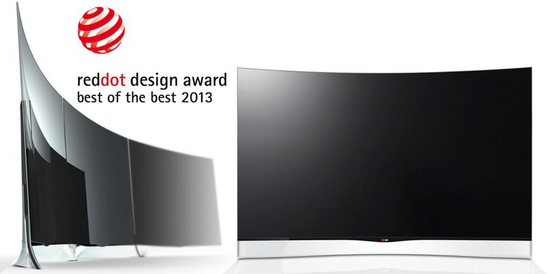 Ergonomisch gewölbte Oberfläche und Crystal-Standfuß kennzeichnen den prämierten OLED-TV EA9800 von LG Electronics.
