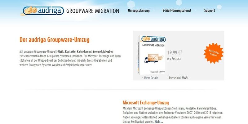 Audriga will Anwendern den Umzug von Daten wie E-Mail, Kontakten, Kalendern und Aufgaben von Hosted-Exchange-Angeboten mit wenigen Mausklicks ermöglichen.