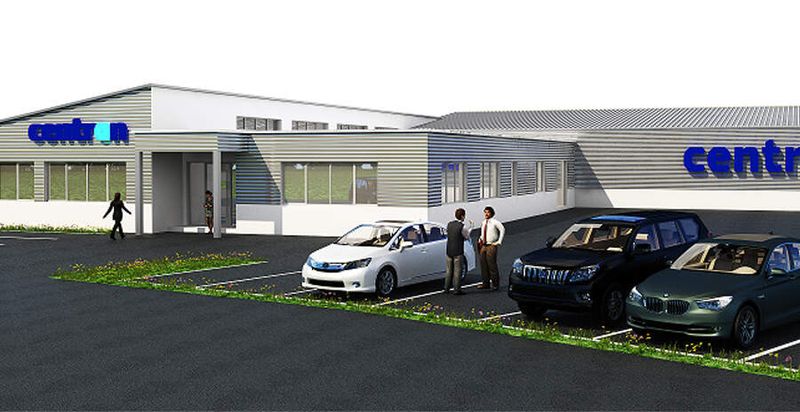 Rendering des Centron-Bürogebäudes mit angeschlossenem Rechenzentrum nach Architektenplänen.