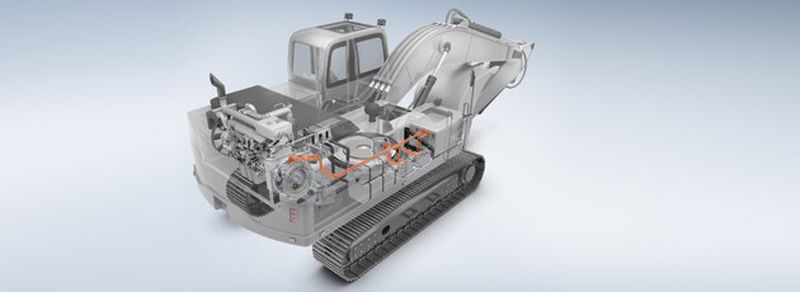 Hybrid-Antrieb für Baustellenfahrzeuge: Bosch bringt elektrische Antriebe in den Off-Highway-Bereich. Ein Anwendungsbeispiel sind robuste Systeme, die Energie aus Hub-Bewegungen rückgewinnen. Auf Baustellen könnten also in Zukunft rekuperierende Hybrid-Bagger eingesetzt werden.