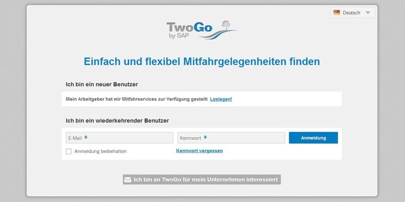 Neugierige Pendler können das Web-Portal der Cloud-Anwendung TwoGo by SAP bereits online inspizieren.