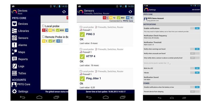 „PRTG for Android“ von Paessler ordnet die Sensordaten zum Netzwerk u.a. hierarchisch in Probes.