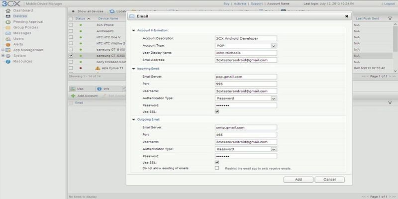 Über Aquamail for 3CX MDM lassen sich zentral Mitarbeiter-E-Mail-Accounts einrichten.