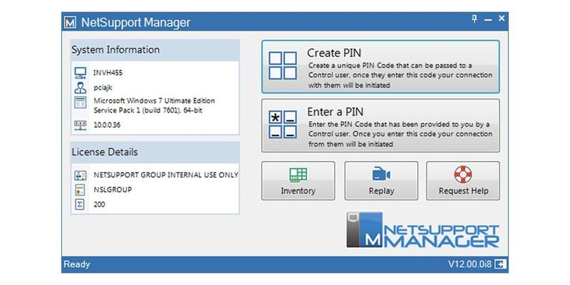 Netsupport Manager V12 versetzt Techniker in die Lage, per PIN Connect, also durch die Eingabe eines gemeinsamen Codes, einen Anwender sofort zu finden.