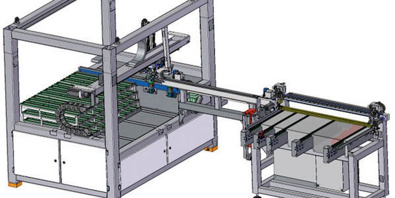 3D-Grafik der Zuschnittmaschine Cutex. Mit dieser Maschine lassen sich Hutschienen passend ablängen und beschriften.