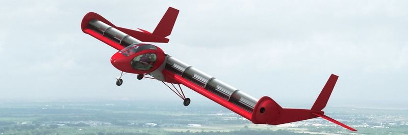 Das Flugzeug der Firma FanWing wird von breiten Rotorblättern in einer Walze über der Tragfläche angetrieben