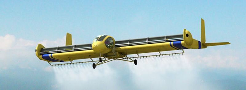Bei dem Konzept von FanWing wird das Flugzeug von breiten Rotorblättern in einer Walze über der Tragfläche angetrieben.