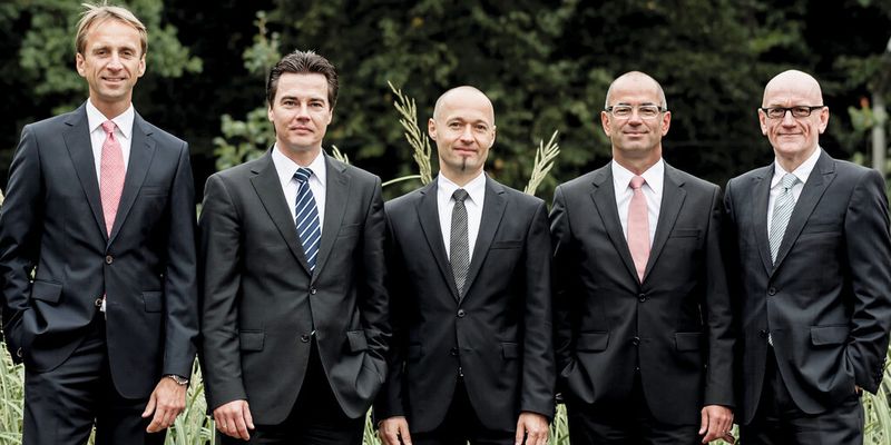 Die Geschäftsleitung von All for One Steeb (v.l.): Stefan Land (CFO), Andree Stachowski (Vertrieb), Ralf Linha (Consulting + Support), Wolfgang Räth (Vertrieb), Lars Landwehrkamp (CEO)
