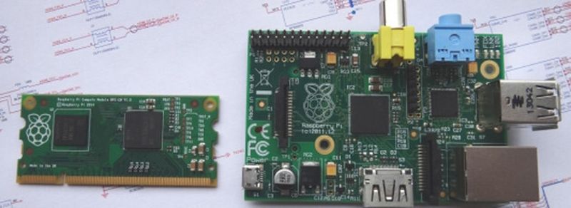 Raspberry im Vergleich: Links das Raspberry-Compute-Modul, rechts der Raspberry Pi Modell B