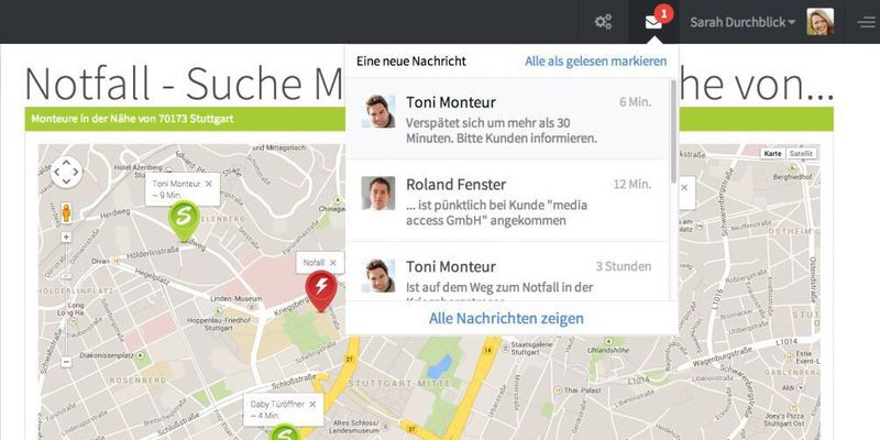 Tourenplanung mit Synagram: per GPS-Ortung haben Einsatzleiter die Standorte ihrer Mitarbeiter stets im Blick.