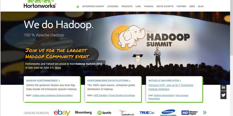 Die Hortonworks Hadoop Platform 2.1 mit dem Datenbetriebssystem Yarn als Kernkomponente ist laut Eigenwerbung die einzige integrierte und getestete Plattform bei den Open-Source-Distributionen.