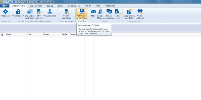WinZip zeigt alle Speicher, egal ob lokal, in der Cloud oder FTP, auf einer Oberfläche an.
