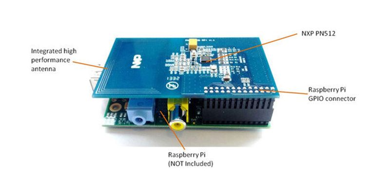 Duo: Raspberry Pi (unten) und Explore NFC, verbunden über die GPIO-Schnittstelle