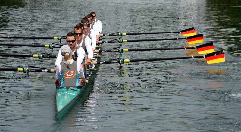 Deutschland-Achter 2014 siegte Sieg vor Russland und Großbritannien beim Weltcup auf dem Göttersee, Luzern.